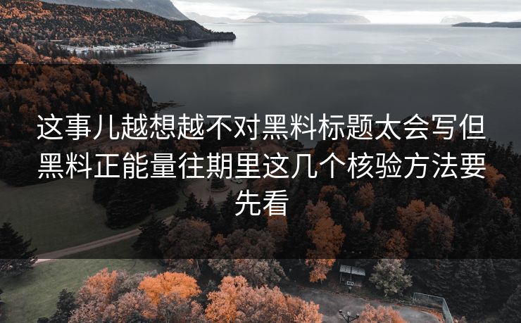 这事儿越想越不对黑料标题太会写但黑料正能量往期里这几个核验方法要先看